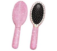 1 Pack Rhinestone Hair Brush Detangling Bling Detangle Massage Sparkle Compact Comb Crystal Air Cushion for Women Wet Dry (All Pink-Round)