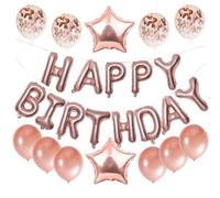 1 Pack Rose Gold Balloons Birthday Decorations for Women 13-Letter Happy Birthday Foil Banner with Confetti Balloons for 1st 18th 30th Milestone Birthdays