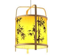 1 Pack Round Pendant Light Flush Mount Parchment-Like Lampshade with Bamboo Grain Finish Chinese Style Hanging Light, Chandelier Lighting Fixtures for Dining Room Wood Lantern Lampshade
