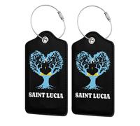 1 Pack Saint Lucia St. Lucian Flag Love Heart Tree Leather Luggage Tag for Suitcase with ID Label Privacy Cover Address Card Stainless Steel Loop Travel Tags for Cruise Ships Airport Bag Backpack
