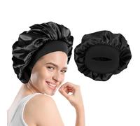 1 Pack Satin Bonnet, Night Sleep Caps with Wide Elastic Band, Silk Wrap, Soft Head Cover Sleeping Hat for Women and Girls Curly Hair (Black)