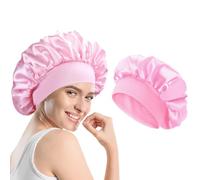 1 Pack Satin Bonnet, Night Sleep Caps with Wide Elastic Band, Silk Wrap, Soft Head Cover Sleeping Hat for Women and Girls Curly Hair (Pink)