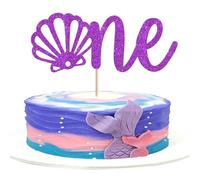 1 Pack Seashell One Cake Topper Glitter Mermaid First Birthday Cake Pick Ocean Seawood Seashells One Cake Decoration for Under the Sea Theme Baby Shower 1st Birthday Party Supplies Purple