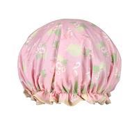 1 Pack Shower Cap for Women, Oil-proof Caps, Double Layers Waterproof Reusable Bath Caps With Ruffled Edge Covering for Girls, Women, Ladies, Kids (Pink Flamingo)