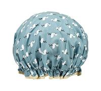 1 Pack Shower Cap for Women, Oil-proof Caps, Double Layers Waterproof Reusable Bath Caps With Ruffled Edge Covering for Girls, Women, Ladies, Kids (Blue Bird)