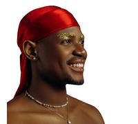 1 Pack Silk Durag for Men and Women Gift Set, Silky Satin Do Rag, Red, Large