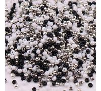 1 Pack Small Round Glass Seed Beads, 2mm Metallic Glass Seed Beads for Crafting, Beading, Keychain Making, About 1000Pcs, Black/White/Gray