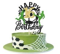 1 Pack Soccer Happy 16th Birthday Cake Topper Sport Soccer Ball Cake Picks for Football Theme Kids 16th Birthday Party Cupcake Decorations Supplies