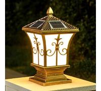1-Pack Solar Antique Street Post Light Aluminum Column Cap Light Modern Decor Fence Waterproof Glass Exterior Lantern Outdoor E27 Lighting Fixture for Outside, Yard, House, Porch