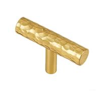 1-Pack Solid Brass Kitchen Cabinet Pulls, Gold Modern T-Bar Handles, Hole Center Hammered Handles for Dresser Drawer Cupboard, Polished Finish(A)