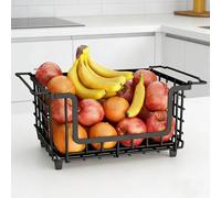 1 Pack Stackable Metal Wire Vegetable Fruit Basket for Kitchen Counter Cabinet, Pantry Organizers and Storage Basket, Food Can Snack Onion Potato Bread Storage Shelf Freezer Organizer Bins Black