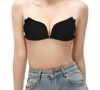 1 Pack Sticky Backless Push Up Bra, Reusable Invisible Self Adhesive Bra for Women, Strapless Bra with Removable Clear Straps Lift Enhance Cleavage, for Wedding Backless Dresses (B, Black Hook & Eye)