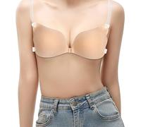 1 Pack Sticky Backless Push Up Bra, Reusable Invisible Self Adhesive Bra for Women, Strapless Bra with Removable Clear Straps Lift Enhance Cleavage, for Wedding Backless Dresses (B, Skin Hook & Eye)