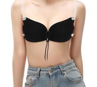 1 Pack Sticky Backless Push Up Bra, Reusable Invisible Self Adhesive Bra for Women, Strapless Bra with Removable Clear Straps Lift Enhance Cleavage, for Wedding Backless Dresses (B, Black Lace-Up)