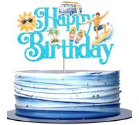 1 Pack Surfing Happy Birthday Cake Topper Sun Surfboard Slippers Cake Pick Summer Pool Party Cake Decoration for Surf's Up Summer Hawaii Holiday Birthday Party Favor Supplies Blue