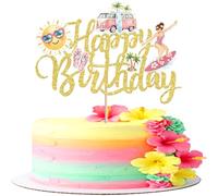 1 Pack Surfing Happy Birthday Cake Topper Sun Surfboard Slippers Cake Pick Summer Pool Party Decoration for Surf's Up Summer Hawaii Tropical Holiday Birthday Party Cake Decoration Supplies
