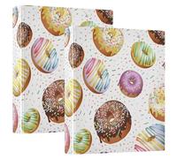 1 Pack, Three Ring Binder Clipboard Round Ring Binder Holds 1.5 in File Folder for Supplies Heavy Duty Ring Binders Seamless Colorful Donuts and Candies Dots Biscuits on White