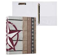 1 Pack, Three Ring Binder Clipboard Round Ring Binder Holds 1.5 in Heavy Duty Ring Binders File Folder for Supplies Print Texas Star On Wood