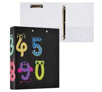 1 Pack, Three Ring Binder Clipboard Round Ring Binder Holds 1.5 in Heavy Duty Ring Binders File Folder for Supplies Print Monsters Arabic Numerals Number Colorful On Black