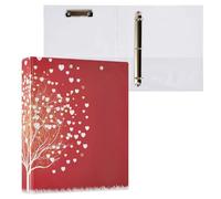 1 Pack, Three Ring Binder Clipboard Round Ring Binder Holds 1.5 in Heavy Duty Ring Binders File Folder for Supplies Print White Tree of Life with Love Hearts On Red