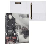 1 Pack, Three Ring Binder Clipboard Round Ring Binder Holds 1.5 in Heavy Duty Ring Binders File Folder for Supplies Print Steam Train with Smoke Departs from Railway Station