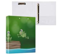 1 Pack, Three Ring Binder Clipboard Round Ring Binder Holds 1.5 in Heavy Duty Ring Binders File Folder for Supplies Print Three Green Frogs on The Log Yellow Flowers Green