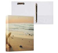 1 Pack, Three Ring Binder Clipboard Round Ring Binder Holds 1.5 in Heavy Duty Ring Binders File Folder for Supplies Print Starfish on The Beach. Summer Time at Sunrise