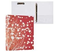 1 Pack, Three Ring Binder Clipboard Round Ring Binder Holds 1.5 in Heavy Duty Ring Binders File Folder for Supplies Print White Tree of Life with Love Hearts On Red
