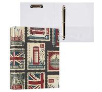 1 Pack, Three Ring Binder Clipboard Round Ring Binder Holds 1.5 in Heavy Duty Ring Binders File Folder for Supplies Print Union Jack, Parliament, Big Ben and London Stamps