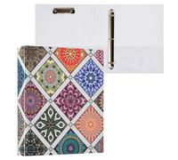 1 Pack, Three Ring Binder Clipboard Round Ring Binder Holds 1.5 in Heavy Duty Ring Binders File Folder for Supplies Print Set Colored Mandala Ethnic Elements