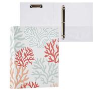 1 Pack, Three Ring Binder Clipboard Round Ring Binder Holds 1.5 in Heavy Duty Ring Binders File Folder for Supplies Print Red Pink Mint Corals Reef on The White