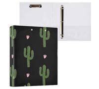 1 Pack, Three Ring Binder Clipboard Round Ring Binder Holds 1.5 in Heavy Duty Ring Binders File Folder for Supplies Print Green Desert Cactus Cacti Pink Hearts Seamless