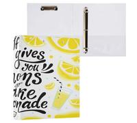 1 Pack, Three Ring Binder Clipboard Round Ring Binder Holds 1.5 in Heavy Duty Ring Binders File Folder for Supplies Print Yellow Lemon Slices If Life Gives You Lemons Make