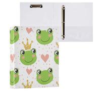 1 Pack, Three Ring Binder Clipboard Round Ring Binder Holds 1.5 in Heavy Duty Ring Binders File Folder for Supplies Print Frogs Gold Crowns Pink Hearts On Pink White Polka Dots
