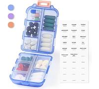 1 Pack Travel Pill Organizer w Lables, Small 10 Grid Compartments Pocket Pharmacy, Handy Pill Holder Box - Portable Medicine Container Case - Mini Cute Daily Weekly 7 Day Medication Organizer (Blue)