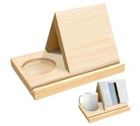 1 Pack Triangle Book Holder, Wooden with Cup Holder, Natural 7in, Book Rest for Reading
