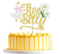 1 Pack Two Silly Goose Cake Topper Glitter Goose Second Birthday Cake Pick White Goose Bow Flowers Cake Decorations for Silly Goose Theme 2nd Birthday Baby Shower Party Supplies Gold