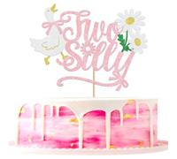 1 Pack Two Silly Goose Cake Topper Glitter Goose Second Birthday Cake Pick White Goose Flowers Cake Decorations for Silly Goose Theme 2nd Birthday Baby Shower Party Supplies Pink