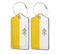 1 Pack Vatican Flag Leather Luggage Tag for Suitcase with ID Label Privacy Cover Address Card Stainless Steel Loop Travel Tags for Cruise Ships Airport Bag Backpack