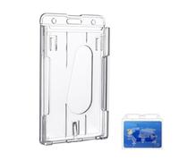 1 Pack Vertical 2-Card Badge Holder with Thumb Slot Hard Transparent PC Case Protector for Office School IDs Credit Cards Driver’s Licenses and Passes
