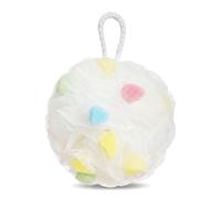 1 Pack White Soft Exfoliating Bath Loofah Sponge, Mesh Shower Pouf Body Scrubber with Hanging Rope, Rich Lather Cleansing Sponge for Men Women Kids Sensitive Skin