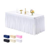 1 Pack White Tablecloths for Rectangle Tables 6ft, Wrinkle Resistant White Table Cover Fitted Stretch Table Cloth with Pleated Ruffle Skirts for Party Banquet Dining Birthday Wedding