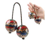 1 Pack Wooden Kashaka Shaker, Asalato Instrument Rhythmic Ball, Adjustable Length African Shakers, Traditional Aslatuas Double Balls Hand Percussion (Colorful Pattern (1-Pack))