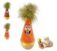 1-Pack Wooden Wobble Cat Toy - Natural Beechwood Wobble Carrot Kicker with Silent Play, Battery-Free Interactive Plush for Indoor Cats, Angry & Happy Face, Aesthetic Home Decor Gift (Orange)