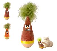 1-Pack Wooden Wobble Cat Toy - Natural Beechwood Wobble Carrot Kicker with Silent Play, Battery-Free Interactive Plush for Indoor Cats, Angry & Happy Face, Aesthetic Home Decor Gift (Coffee)