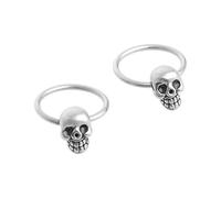 1 Pair 0.4"x0.25" Round Stainless Steel Skull Stud Earrings for Men Black
