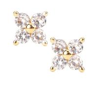 1 Pair 14K Gold Stud Earrings for Women, Dainty 3mm Four - Tiny Cartilage Tragus Earrings, Small Gold Stud Earrings for Single Piercing (3mm)