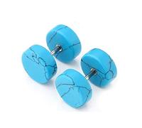1 Pair 16G Men Women Punk Stainless Steel Wood Turquoise Dumbbell Earrings Fake Flesh Ear Tunnels Expander Plugs 00G Gauge