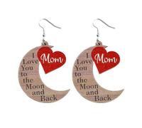 1 Pair 2023 Cut Wooden MOM I LOVE YOU Teardrop Heart Wood Dangle Earrings for Mom Mother Day Novel Wood Jewelry