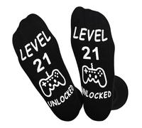 1 Pair 21st Men's Birthday Socks 21 Year Old Gift Mens Black calf - Retro Arcade Design Birthday Gifts for Gamer Boyfriend, Non-Slip Cotton Mid-Calf Novelty Socks with Alphabet Print (Size 9-11)